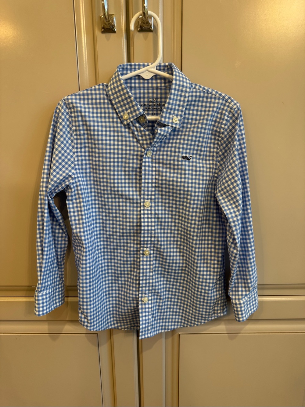 Vineyard Vines Boys Performance Light Blue and White Gingham Button-Down Shirt